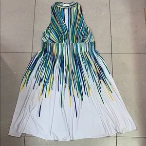 White Calvin Klein dress with multi color stripes